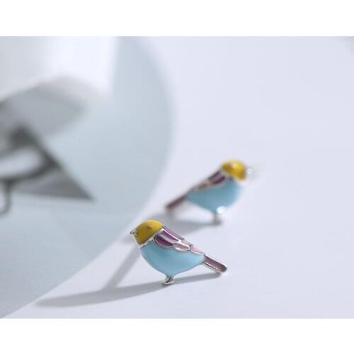Tiny Minimalist Mockingbird Stud Earrings with Enamel Color Animal Jewelry. Gifts Hummingbird Song Bird Post Earrings #JL30FI-4