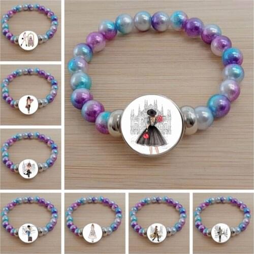Fashion Urban Girl Travel Shopping Art Painting Bracelet Glass Cabochon Nordic Picture Bracelet Color Bead Bracelet Girl Gift