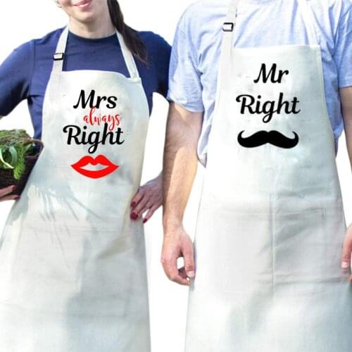 Mr Right Mrs Always Right Wedding Engagement Bride groom Bridal Shower Anniversary Valentine’s Day Newlywed Couples Aprons Gift