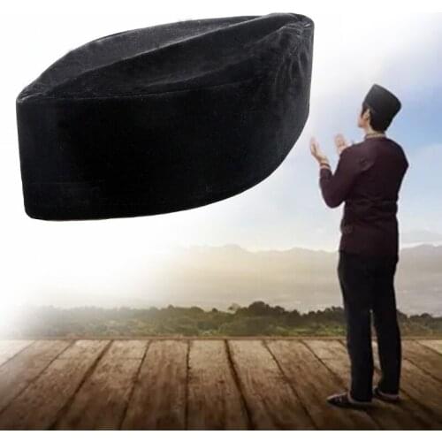 Muslim Men Velvet Black Kufi Hat Islamic Turkish Takke Foldable Autumn Winter Prayer Cap Bonnet Hijab Arabia Turban