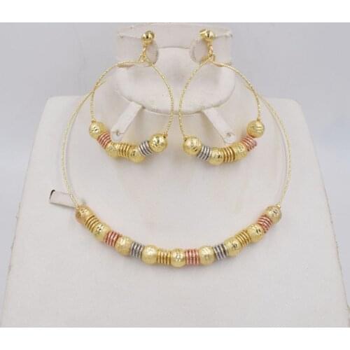 NEW High Quality Ltaly 750 Gold color Jewelry Set For Women african beads fashion necklace set earring jewelry