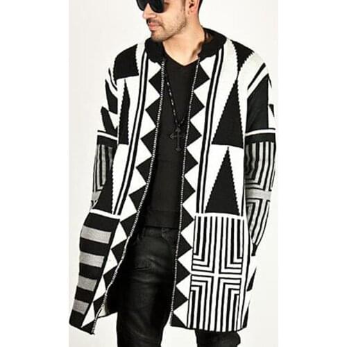Autumn winter 2021 Casual hip hop streetwear men\s black white gray color matching sweater erkek mont cardigan jacket YM02