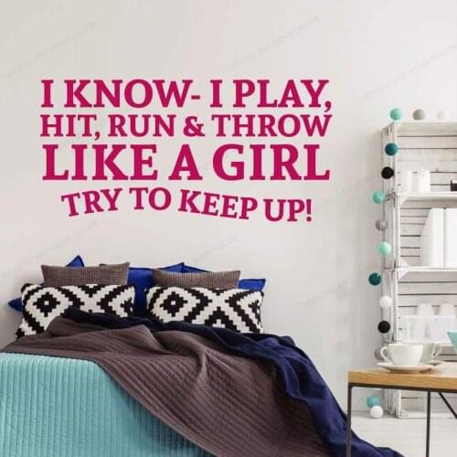 Sports Wall Decal Play Like A Girl Try To Keep Up quote wall Vinyl Sticker for Girls Bedroom Decor art mural HJ1095