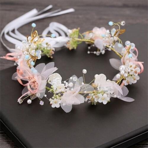 Bride Wedding Hair Accessories Gorgeous Flower Headbands Braided Hair Vine Pearl Headpiece Hair Ornament For Women Girls