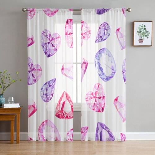 Pink Watercolor Diamond Window Treatment Tulle Modern Sheer Curtains for Kitchen Living Room the Bedroom Curtains Decoration