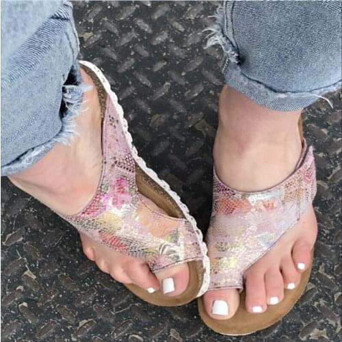 Zapatos de cuero de PU para mujer plataforma cmoda suela plana seoras suave Pie Grande correccin sandalia ortopdica