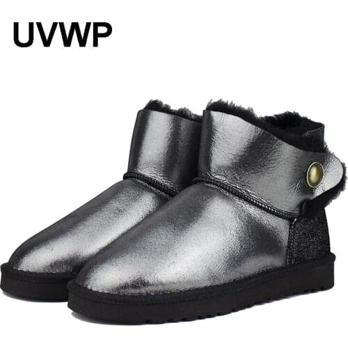 UVWP Hot Sale Top Quality Women Snow Boots Warm Winter Boots Genuine Sheepskin Leather 100% Natural Fur Women Ankle Boots