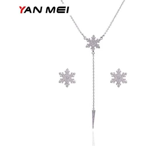 YAN MEI High Quality Snowflake Exquisite Charm Round Cubic Zirconia Jewelry Sets Engagement Gift GLD1168