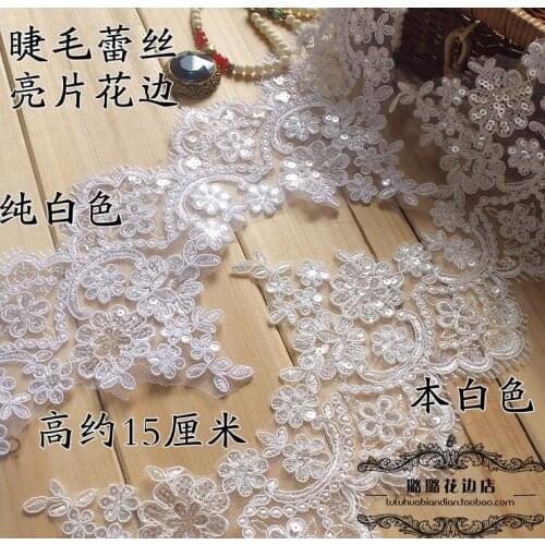 1 Yard 15CM/6'' Delicate White Off-White Sequin Lace Fabric Flower Venice Lace Trim Applique Lace Guipure Cording Sewing Craft