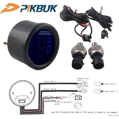 2inch 52mm Dual display Air Suspension Gauge Air Ride Air Pressure Gauge PSI With 2pcs 1/8NPT sensors