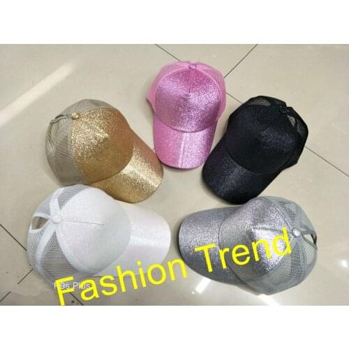 200pcs/lot free shipping 5 colors popular women monogrammed glitter ponytail baseball hat good quality personalized hat