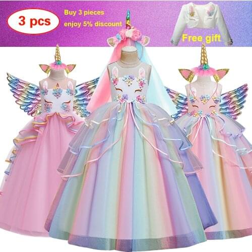 Hot selling fantasy Unicorn Dress Birthday Kids Dresses For Girls Costume Halloween Christmas Dress Children Party Princess Dres