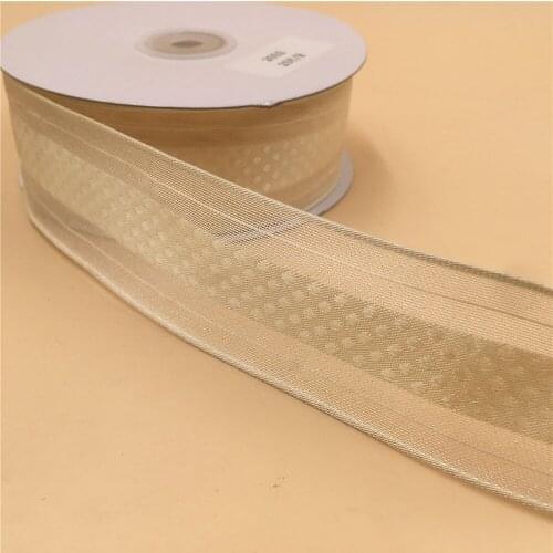 38MM 25yards Wired Edge Sheer Satin Ribbon w/ Woven Dots in Middle for Festival Christmas Decoration New Year Gift Wrapping