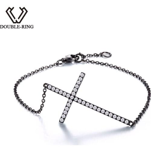 DOUBLE-R 100% Real 925 Sterling Silver Cross Bracelet Created white Topaz Classic cross Bracelets Fine Jewelry