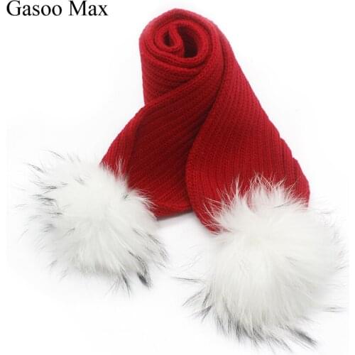 Children Real Fur Pompom Scarves Warm Winter Scarfs for Kids