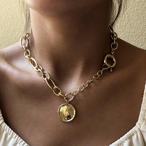 DIEZI Vintage Punk Gold Color Clavicle Chain Necklace Round Coin Pendant Necklaces Women 2020 New Statement Girls Gift Jewelry