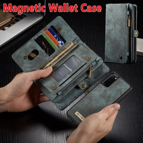 For Samsung A52 A72 A51 Note20 S20 Ultra S10 S7 S8 S9 Plus A50 A30S Retro Magnetic Leather Zipper Wallet Case with Card Pocket