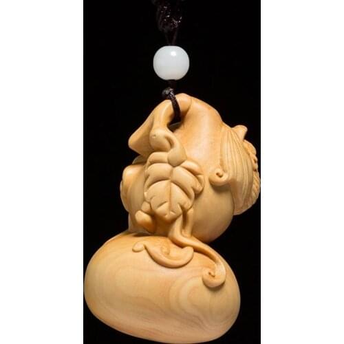 Fulu Gourd Accessories Feng Shui Boxwood Carving Lucky Home Decors Solid Wood Gifts