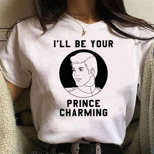 Disney Cinderella I'll Be Your Prince Charming Dark Font T-Shirt Women Casual Harajuku Tee Female Tshirt Summer Girls Clothes