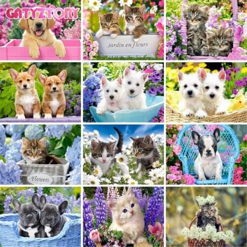 GATYZTORY Diy Painting By Numbers Kits For Adult child Cute Dog Animal Coloring Zero Basis HandPainted Oil Painting Home Decor U