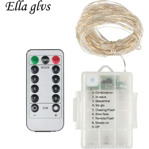 5M 50LEDS Battery Powered LED String Lights with Remote Control Flexible Silver Wire Waterproof Christmas Holiday Party