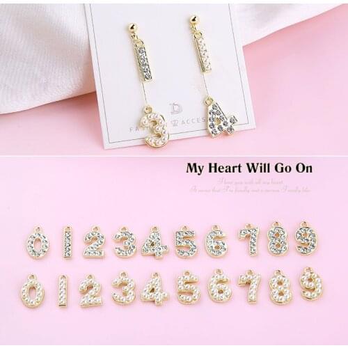 Simple versatile alloy pearl diamond digital pendant DIY handmade jewelry accessories earrings necklace accessories materials