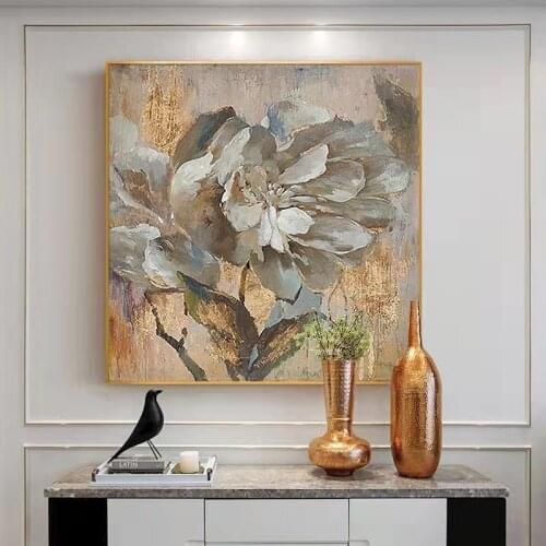 100% Handmade Silver Flower Gentle Abstract Painting Modern Art Picture For Living Room Modern Cuadros Canvas Art High Quality