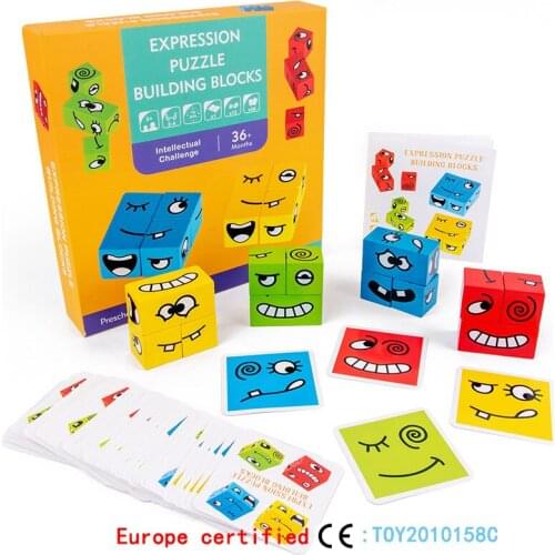 Wooden Expression Building Block Early Learning Preschool Teaching Intelligence Match Toy for Children Gifts