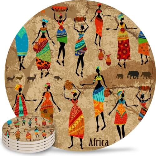 Creative Coaster African Woman Dance Culture Vase Drink Coffee Cup Mat Tea Pad Dining Table Placemats Table Chic Decoration