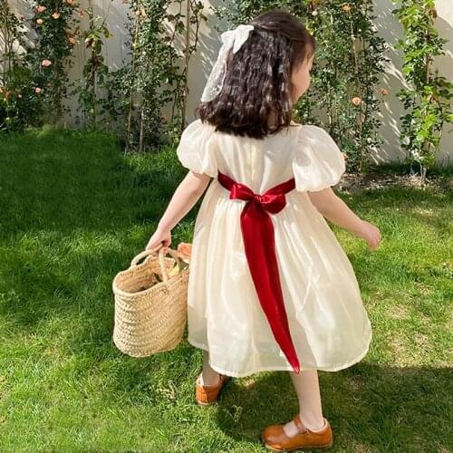 Summer Baby Girls Clothes Big Bow Princess Dress Puff Sleeve Kids Party Birthday Costume DT395