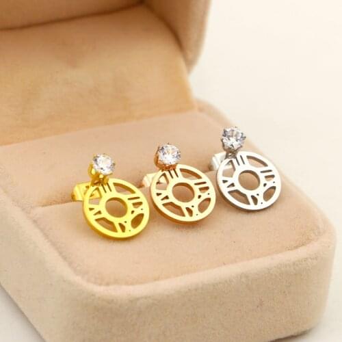 Martick Gold Stud Earrings For Woman With Clear Dazzling CZ Coins Shape Hollow Out Stud Earrings For Girl Gift E213