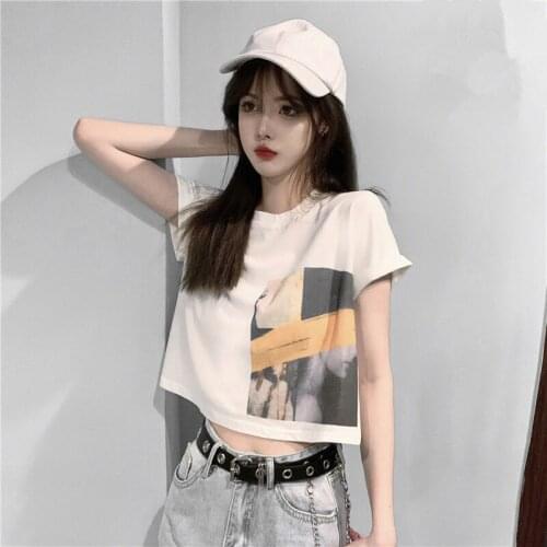 Fashionable Women Short-sleeved T-shirt 2021 Crop Tops Korean Loose Summer T-shirt Female Tee New High Waist Tide Girl