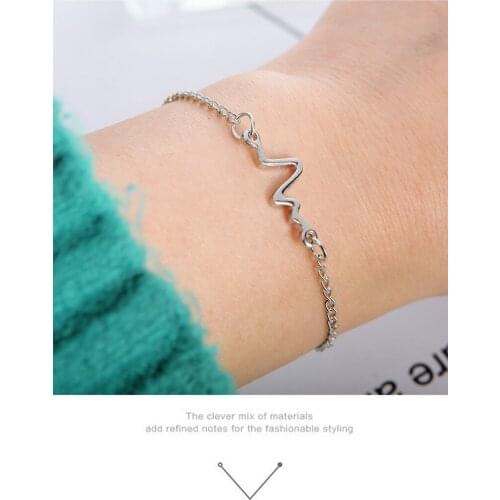 Fashion Simple Wave Personality Design ECG Figure Lightning Bracelet Couple Heartbeat Frequency Bracelet Seaside Holiday Gift