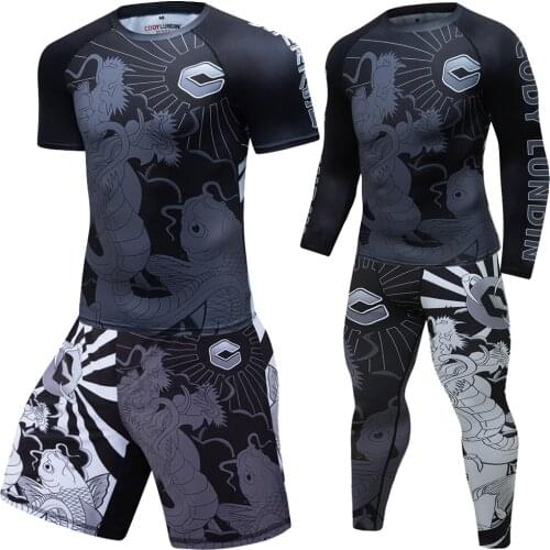 Mens Running Set Gym Jogging Compression Sport Suit Fitness MMA Rashgard Male Quick-Drying Tights Track Kickboxing Sport Suit