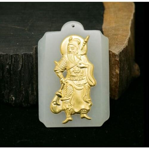 Full gold inlaid jade pendant men and nebazu fall off the public pendant Wu Choi God jade pendant necklace with a certificate