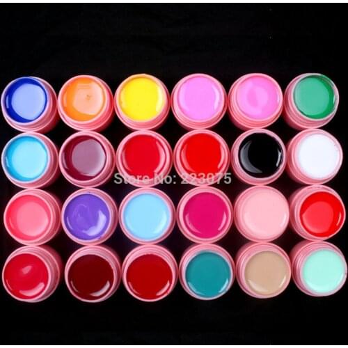New DIY 24 Pcs Color Mix Solid Pure Nail Art UV Builder Gel Set for Acrylic Tips white pot