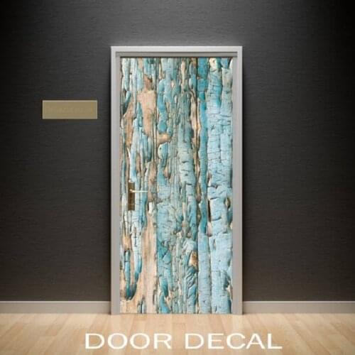 Hot Door Mural Old Wooden Gate Wall Door Sticker DIY Self-adhesive Waterproof Wallpaper Poste for Home Decoration Gift