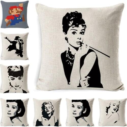 18" Superstar Elvis Presley Pillow Cover Square Linen Audrey Hepburn Marilyn Monroe Sofa Pillow Case Decor Cushion Cover