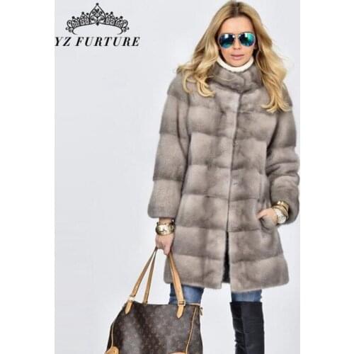 2020 New Real Mink Fur Coat Stand Collar Women Outerwear With Real Fur Natural Coat Winter Long Jacket Fur Genuine Overcoat