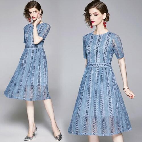 New Lace Embroidery Swing Dress Commute Round Neck Hollow dress