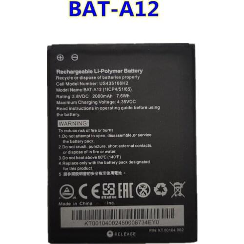 New 2000mah BAT-A12 Battery for Acer Liquid Z520, Liquid Z520 Dual SIM (P/N BAT-A12(1ICP4/51/65) KT.00104.002) Phone