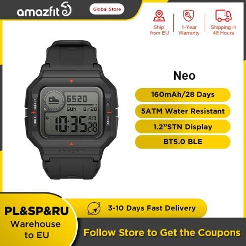 Original Amazfit Neo Smartwatch 5ATM Rugged Smart Watch For Men Outdoor Sports Monitor Smart Watch for Android iOS Phone