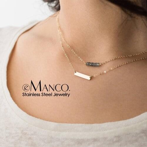 E-Manco Stainless Steel Necklace women Trendy Minimalist Choker Necklaces for women Crystal pendant necklace