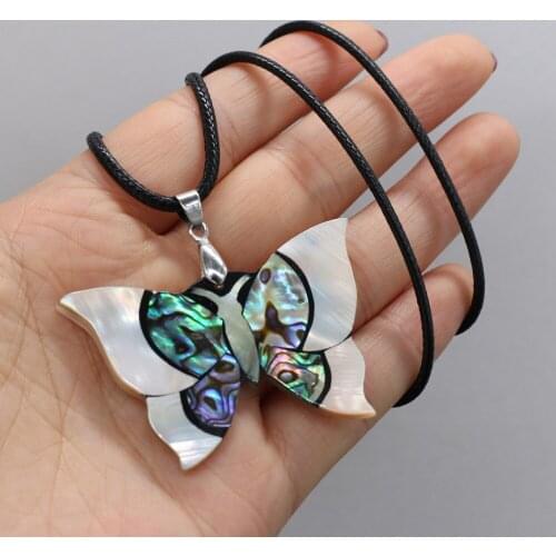 Natural Shell Necklace With Butterfly-Shaped Pendant Leather Cord 2MM Charms For Elegant Women Love Romantic Gift