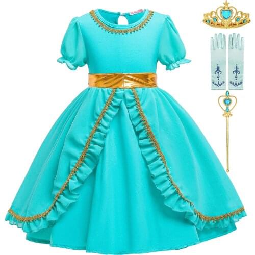 Baby Girls Jasmine Dress Little Girl Ruffles Casual Clothes Kids Christmas Party Summer Dresses Child Halloween Princess Costume