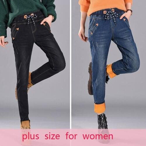 Casual plus size winter jeans loose high waist warm jeans women skinny black jeans women clothes denim pants mom jeans for 2020