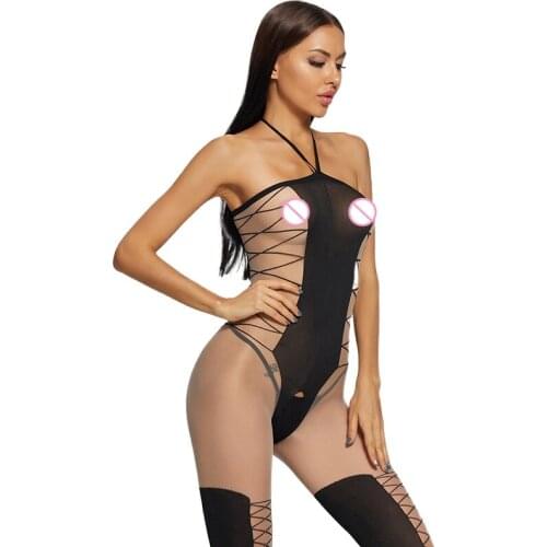 See Through Mesh Tights Sexy Lingerie Transparent Crotchless Bodysuit Sexi Women Suspenders Erotic Underwear Ladies Catsuit Sex