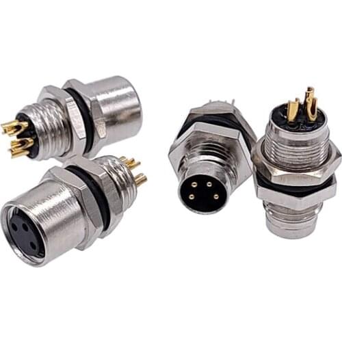 Sensor Connector Flange Socket M8 panel back mount threaded coupling Male&Female A Type 3 4Pin