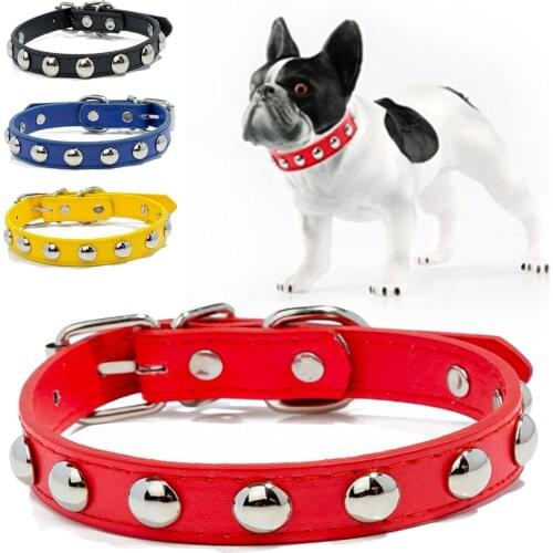 Adjustable Leather Pet Dog Collar Neck Strap Supplies PU Leather Punk Mushroom Rivet Dog Collar Pet Collars For Bulldog Pitbull