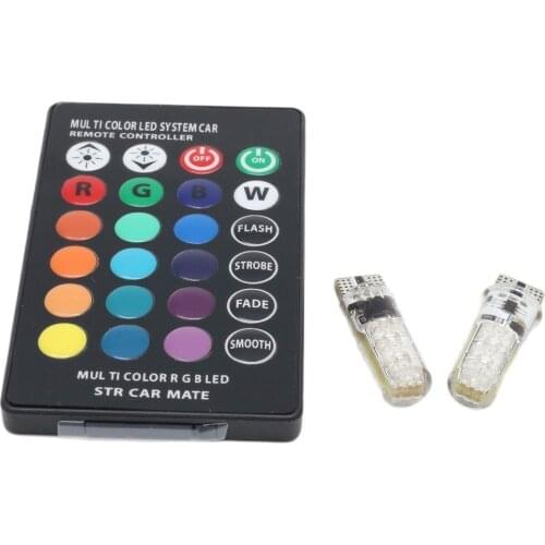 1 Set RGB LED T10 Bulb With Remote Control 5050 SMD Demo Light T10 W5W 194 168 LED Car Side Wedge Tail Lamp
